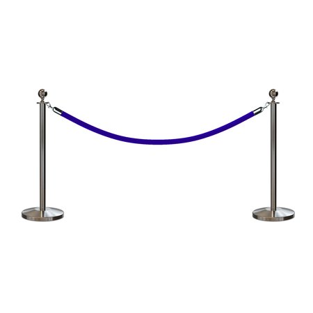 MONTOUR LINE Stanchion Post and Rope Kit Sat.Steel, 2 Ball Top1 Blue Rope C-Kit-2-SS-BA-1-PVR-BL-PS